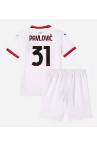 Fotbalové Dres AC Milan Strahinja Pavlovic #31 Dětské Venkovní Oblečení 2024-25 Krátký Rukáv (+ trenýrky)